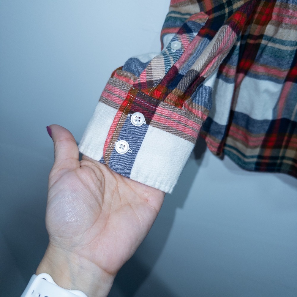 J. Crew Ivory Red Plaid Button Down Shirt Medium - Picture 4 of 9